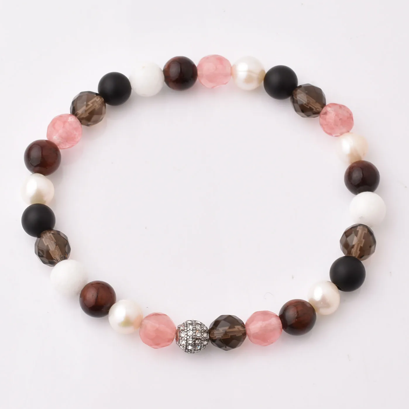 Fashion Multi Gemstone Silver Stainless Charm With White Crystal Bracelet Women