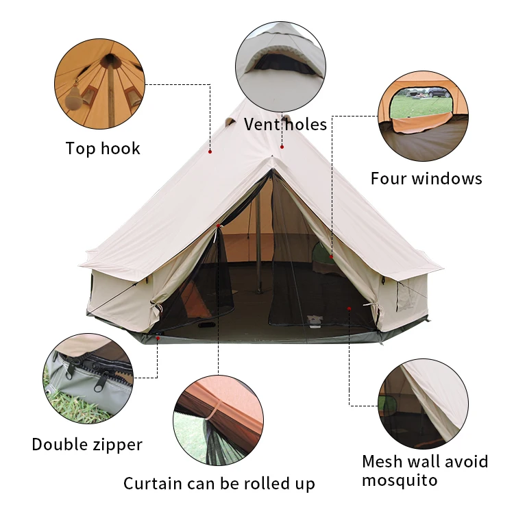 hot sale Camping Yurt Glamping Bell Tents 4 Season luxury Hotel Dome Tent Customized OEM  Family Tent