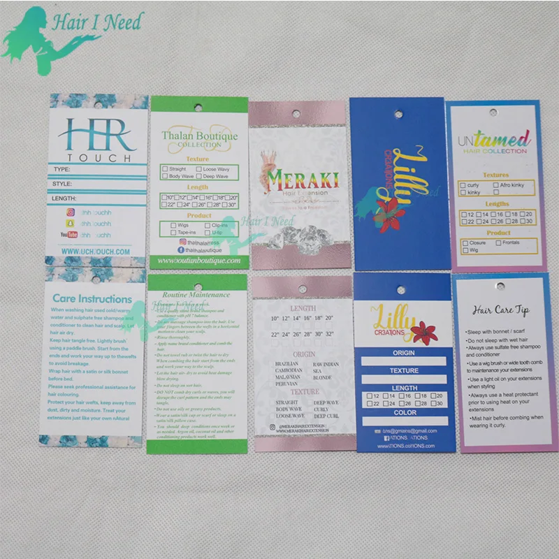 Customize Hang Tags Hair Bundle Price Tag Private label Printed Hair card