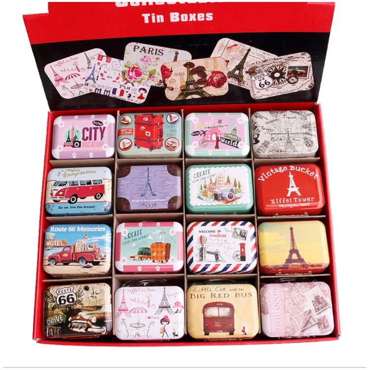 Custom Mini Traveling Shape Tin Box With Handle For Christmas Gift