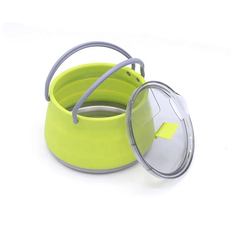 Портативный зеленый складной силиконовый чайник для пищевых продуктов объемом 1,0 л