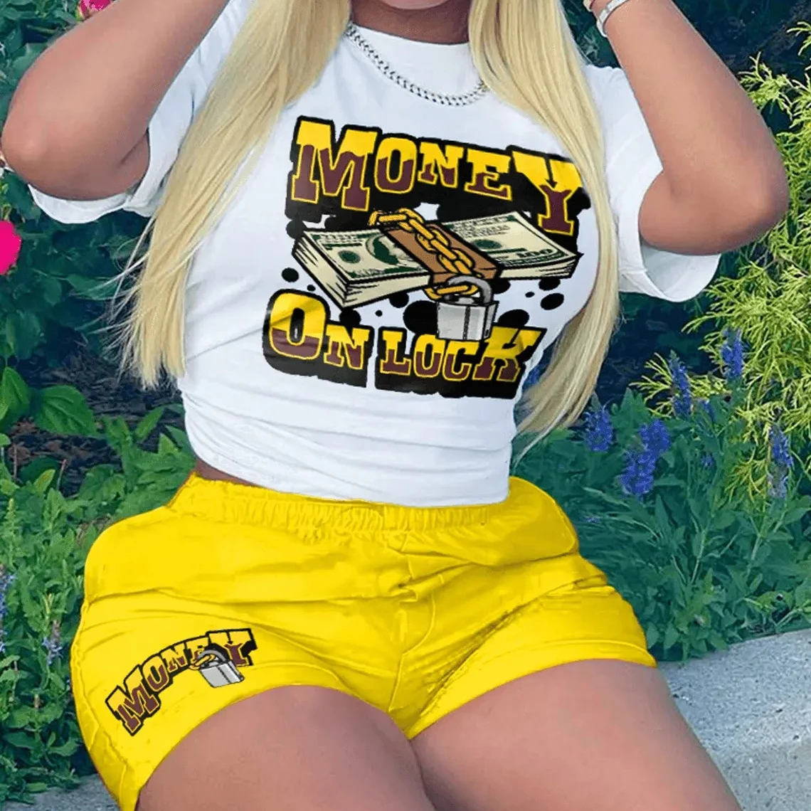 Best Design High Street Style Individuality Print Tracksuit Summer Short Sleeve T Shirt Shorts Women Two Piece Short Sets