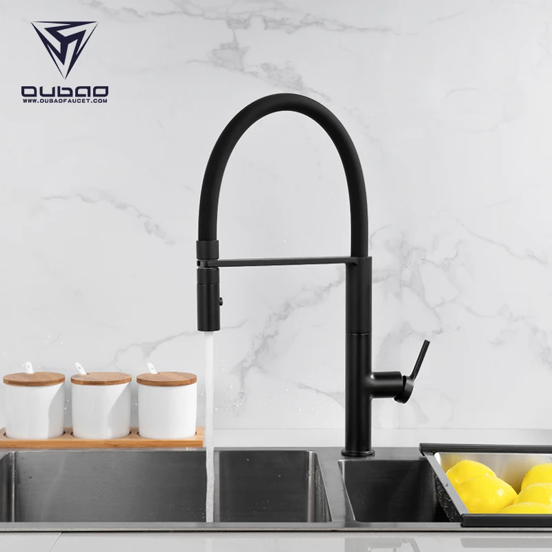 Hot sale flexible black hose brass pull out kitchen sink faucets