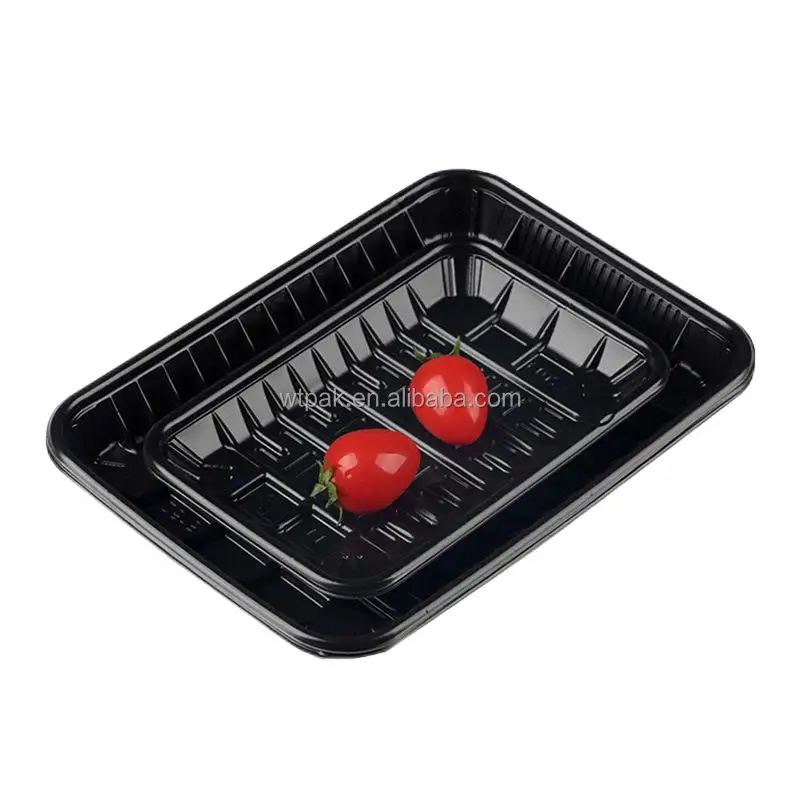 Food grade stackable Plastic Beef  meat Tray top seal tray black plastic box
