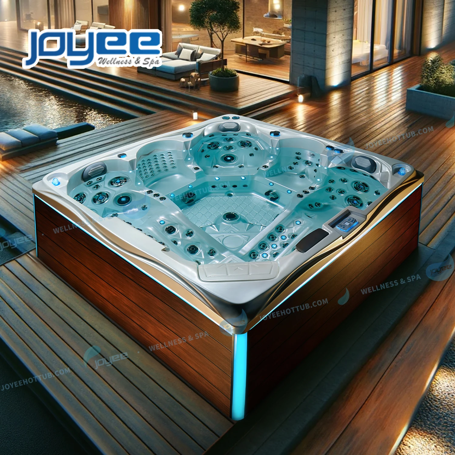 JOYEE spa factory 5 persons newest hot tub luxury whirlpool pool for outdoor 172 jets spa pool with LED bar table