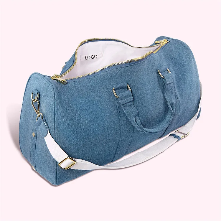 New retro denim duffel bag oversized jeans travel bag with letter
