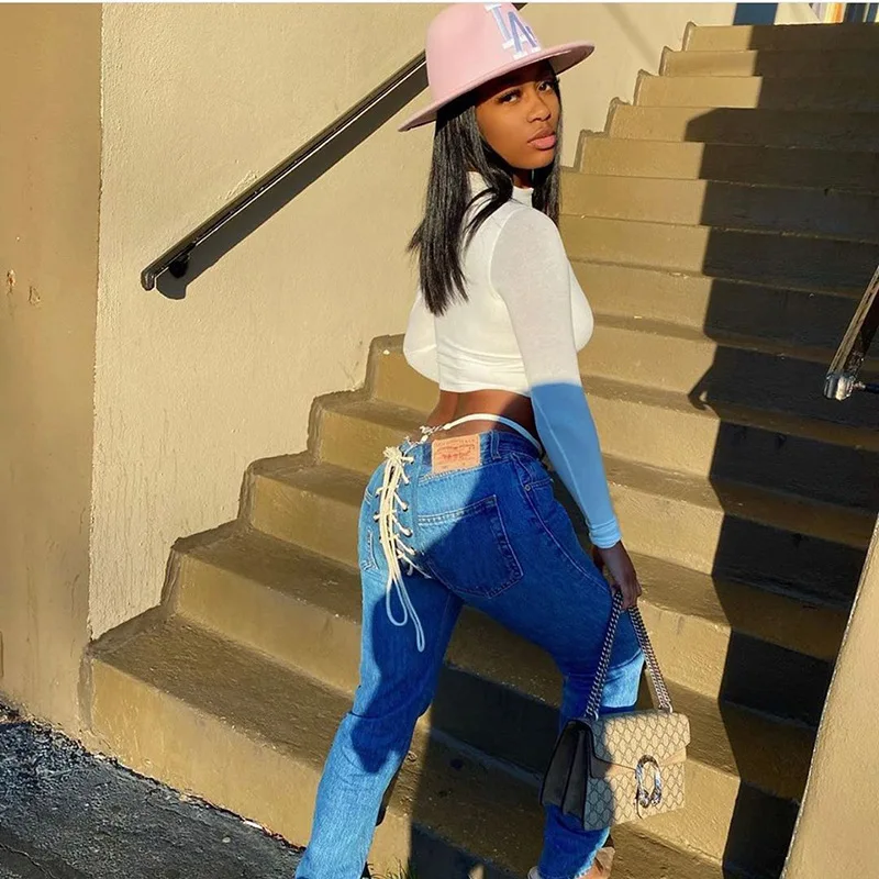 Женские модные сапоги с высокой талией затяжкой и эластичные Прямые повседневные джинсы для
