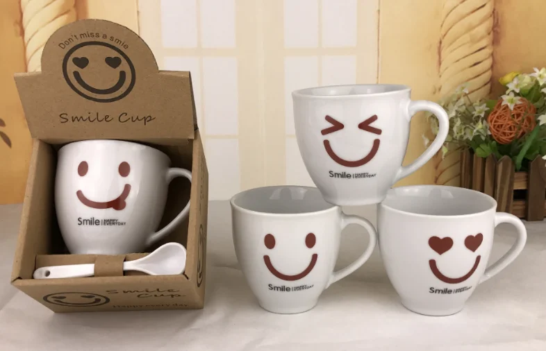 Promotional gift custom logo ceramic coffee mug with spoon