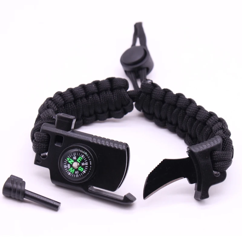 Custom Survival Paracord Bracelet Knife with Firestarter Compass Whistle Buckle for Outdoor Camping Hiking