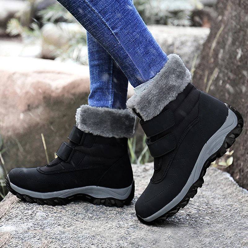 women ankle ladies long waterproof snow fluffy fur hiking outdoor winter new round toe chunky heel leather boots for women girls