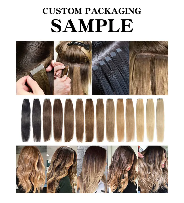 Hot selling natural raw Indian hair tape in human hair 100% natural raw curly hair water wave tape ins