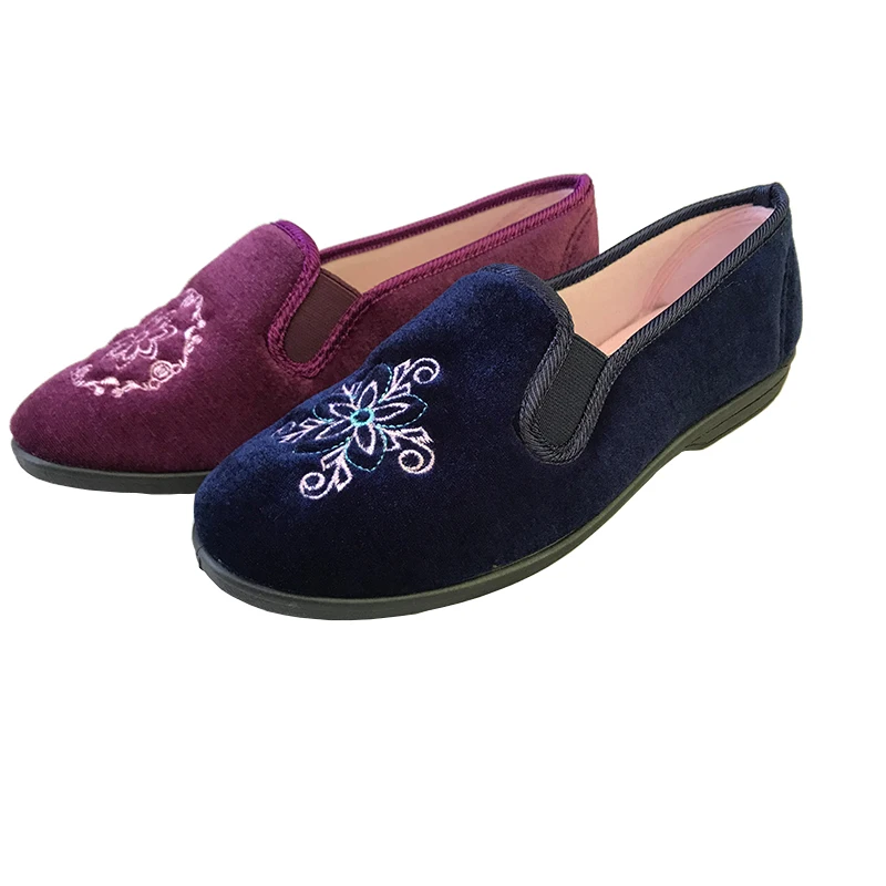 Navy color purple color with double elastic classic elder women shoes