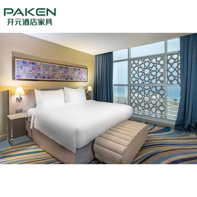 Modern Hotel Room Furniture Suite Wooden King Bed Headboard Bedroom Sets Luxury Hospitality Furniture