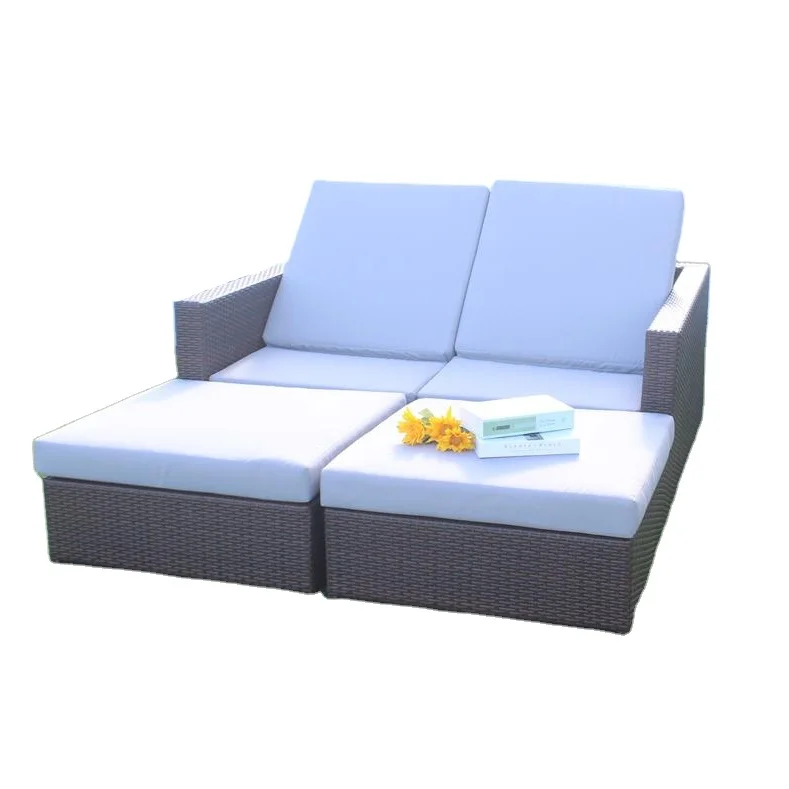 Durable Outdoor Twins Chaise Lounge Bed Aluminium Garden Poolside Double Chaise Sun Lounger Outdoor Furniture Rattan / Wicker