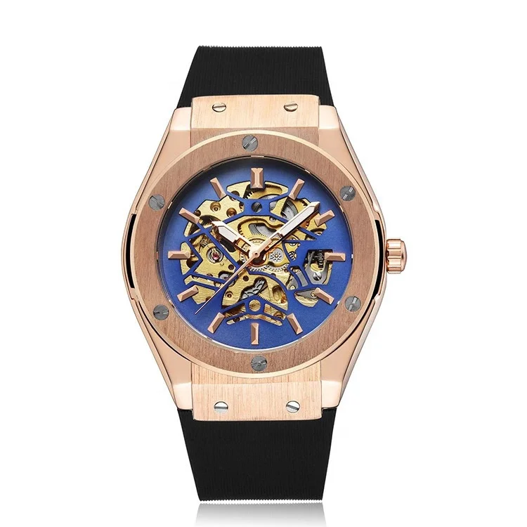 Customizable LOGO Vintage Wrist Watch Luxury Automatic Relojes Hombres Men Silicone Strap Self-winding Mechanical Watches