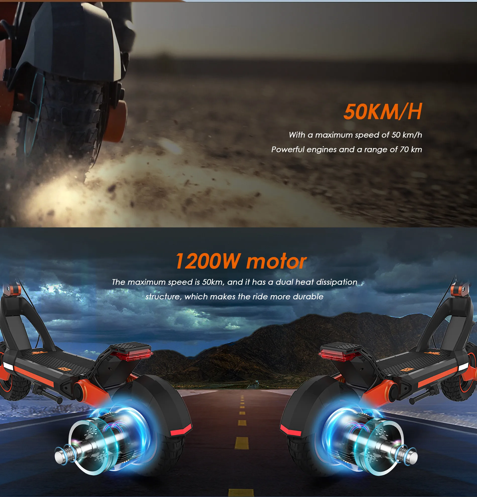 [ EU Stock ] KugooKirin G3 Adventurers Dream Electric Scooter 1200W rear motor 52V 18Ah Lithium battery touchable display