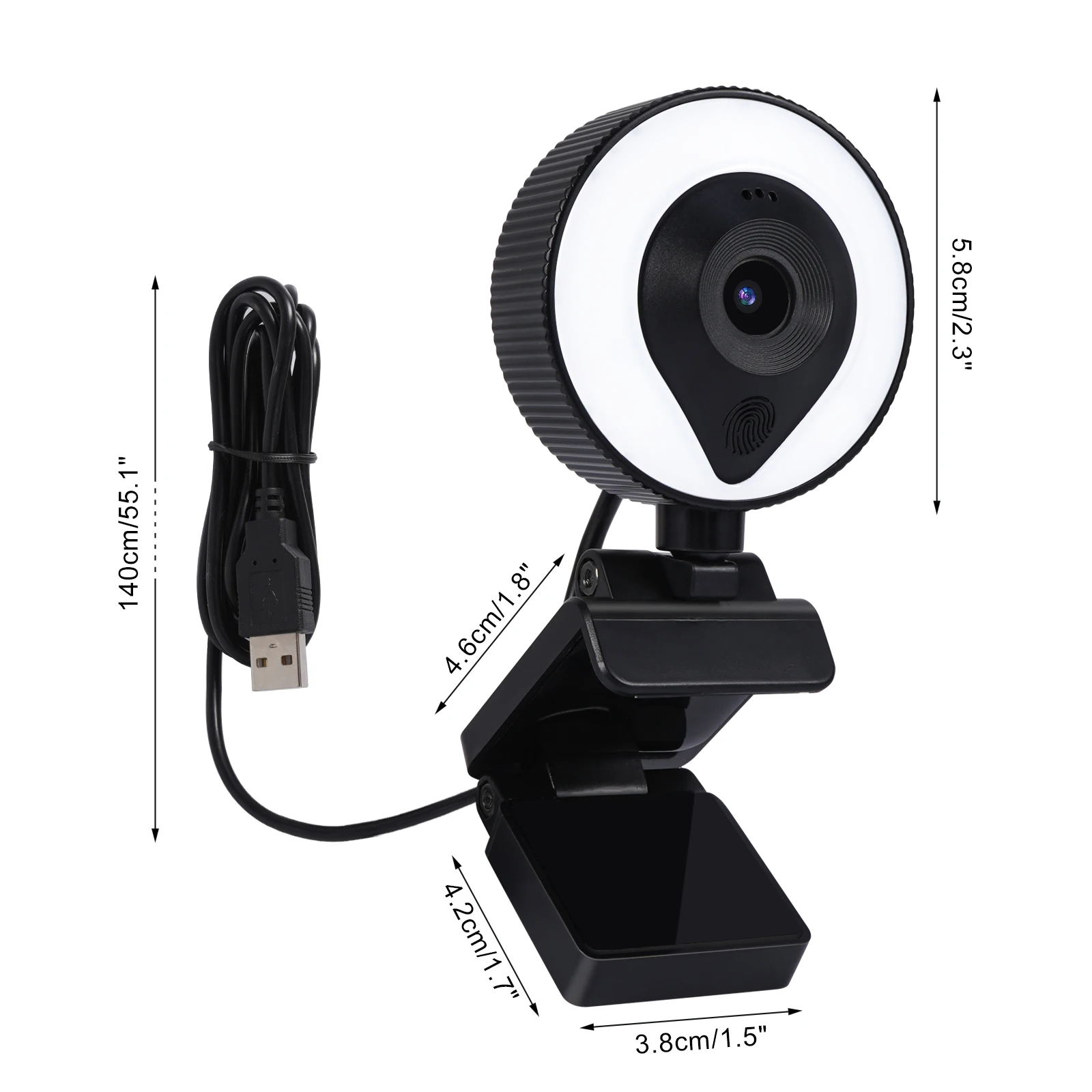 2K 1080P HD Streaming USB Computer PC Web Camera Video Calling Webcam With 3 Levels LED Light