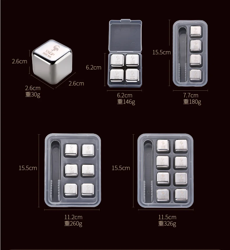 Bar Accessories Food Grade Reusable Whiskey Cold Stones Stainless Steel Ice Cube Whisky For Drinking