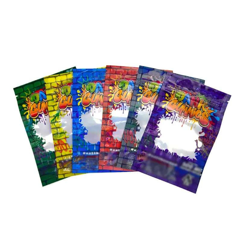 
Hot Selling Gummies Mylar Bag Bulk Price 6 Colors Edibles Candy Bags Packaging 500mg Edibles Bears Cubes Gummy Bags In Stock 