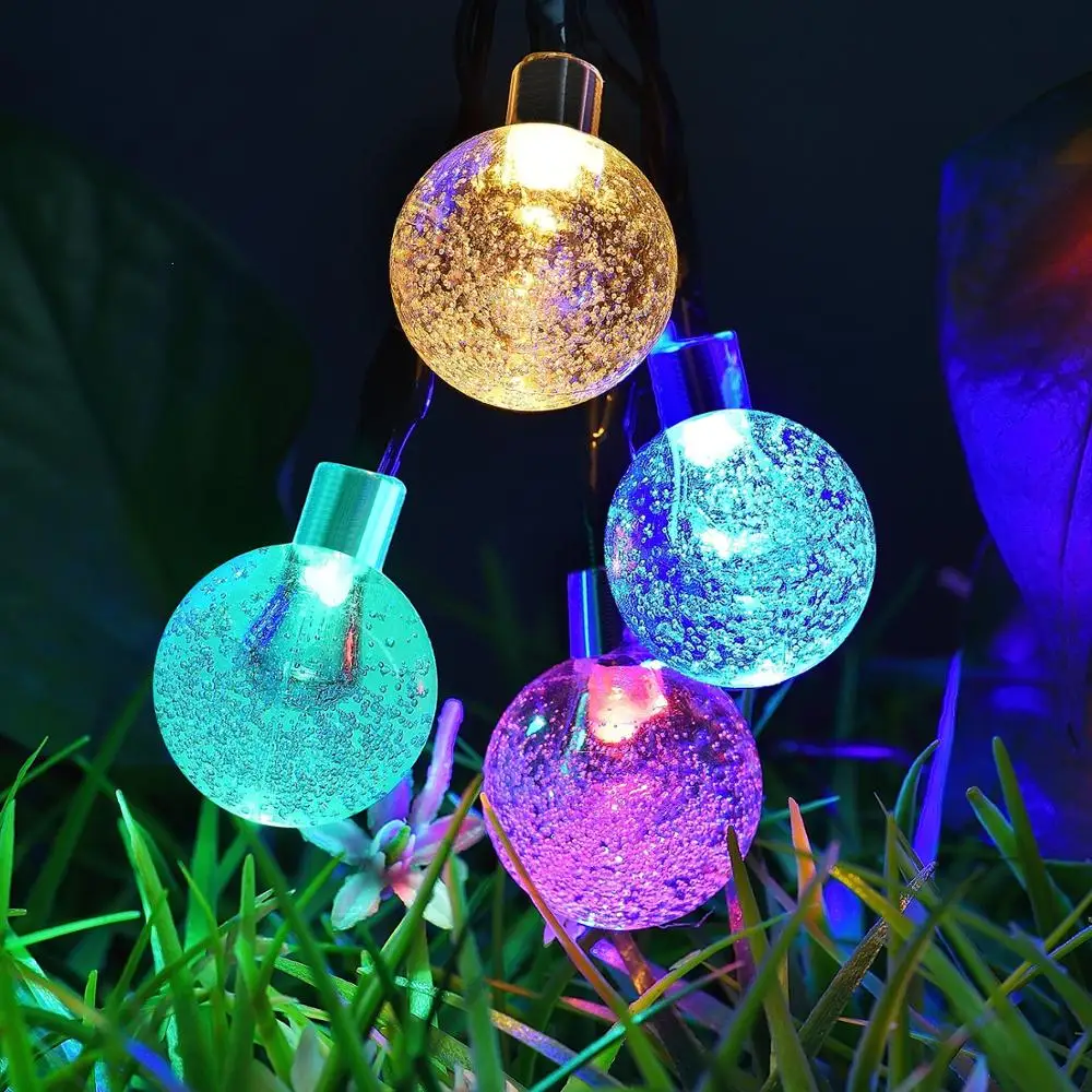 Crystal Ball Waterproof Round Ball Outdoor 5 meters 20 LED Decorative Solar Powered Battery Bulb String Lights for Christmas