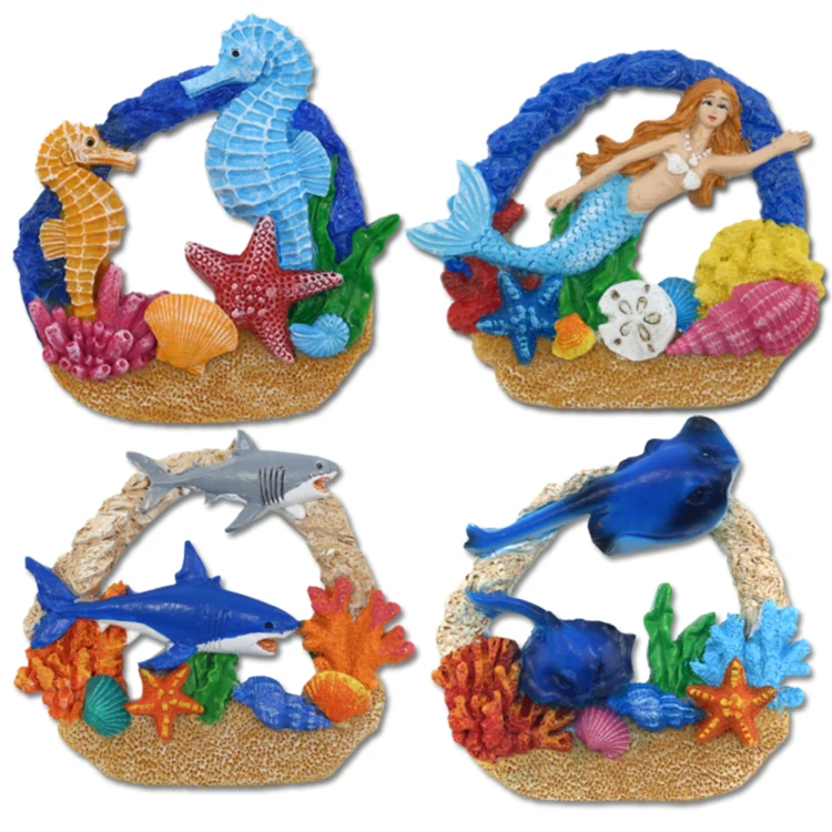 Custom resin beach underwater world ocean park souvenir coral reef turtle fridge magnet