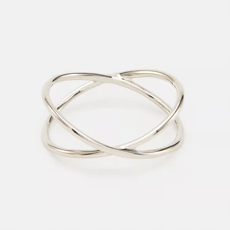 Sterling silver casual simple ring for girl women silver finger original 925 s crisscross ring