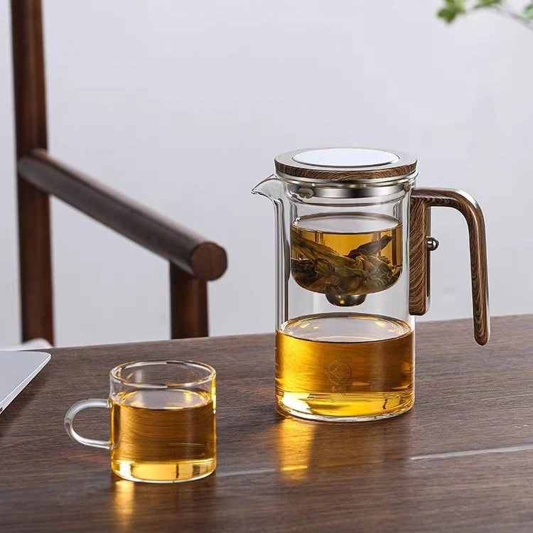 Rodless magnetic suction flowing separation one click filter all-glass heat-resistant bubble-absorbing tea cup teapot