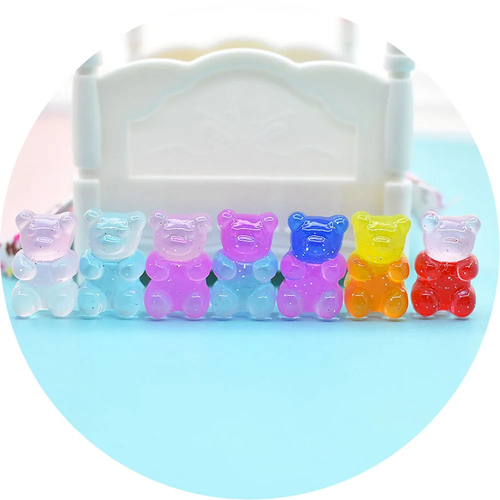 Cute Mini Candy Resin Gradient Bear Gummy Candy Resin Charms For Slime Filler Doll Craft Phone Case Hairclip Keychain