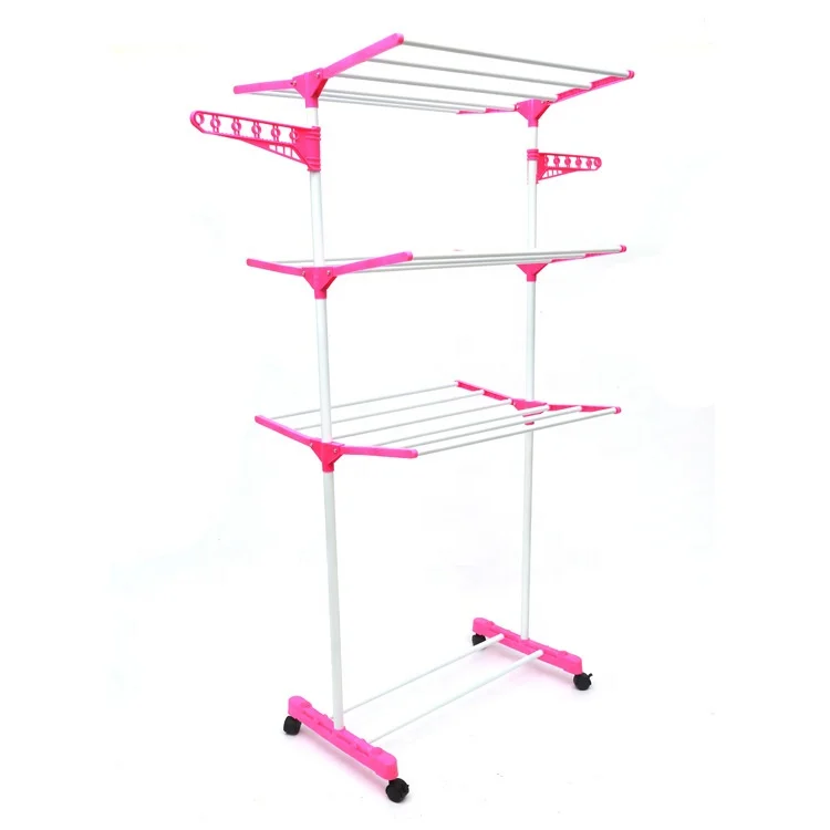 3 Tier Rolling Clothes Drying Rack Clothes Garment Rack Adjustable Laundry Rack with Foldable Wings