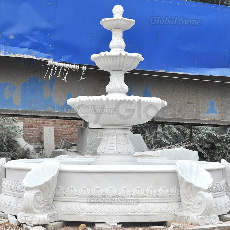 Quality Assurance Natural White Marble Stone Outdoor 4 Tier Fountains For Outdoor Decor