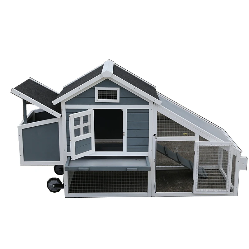 WoodVille Compartment Backyard Wooden Large Sloping Roof Chicken Coop With Wheel