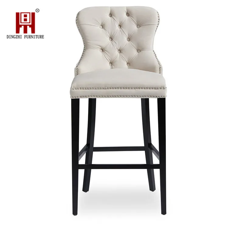 Современный синий бархатный высокий стул для барного стола