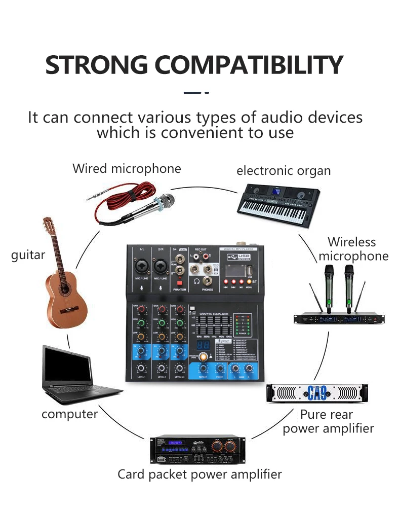 High Quality 4 Channel Professional Powered Digital Mixer Audio