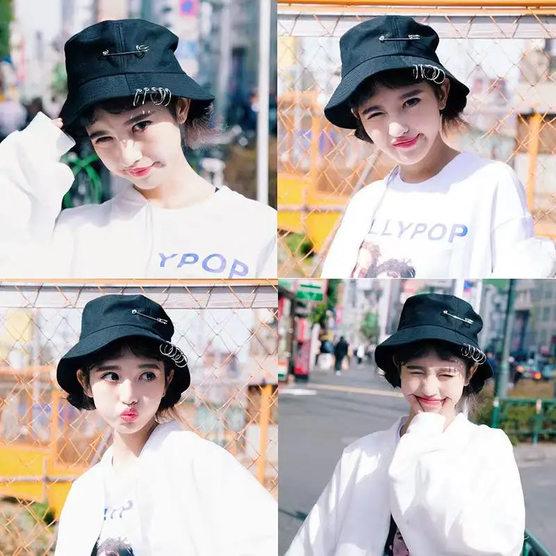 
New design brooch cotton fisherman hats customized wholesale folding bucket caps unisex 