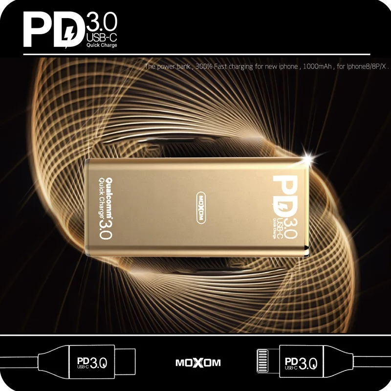 Really Slim 10000mah PD Power Bank 3.0 MOXOM PowerBank Quick Charge 30 For iphone xiaomi
