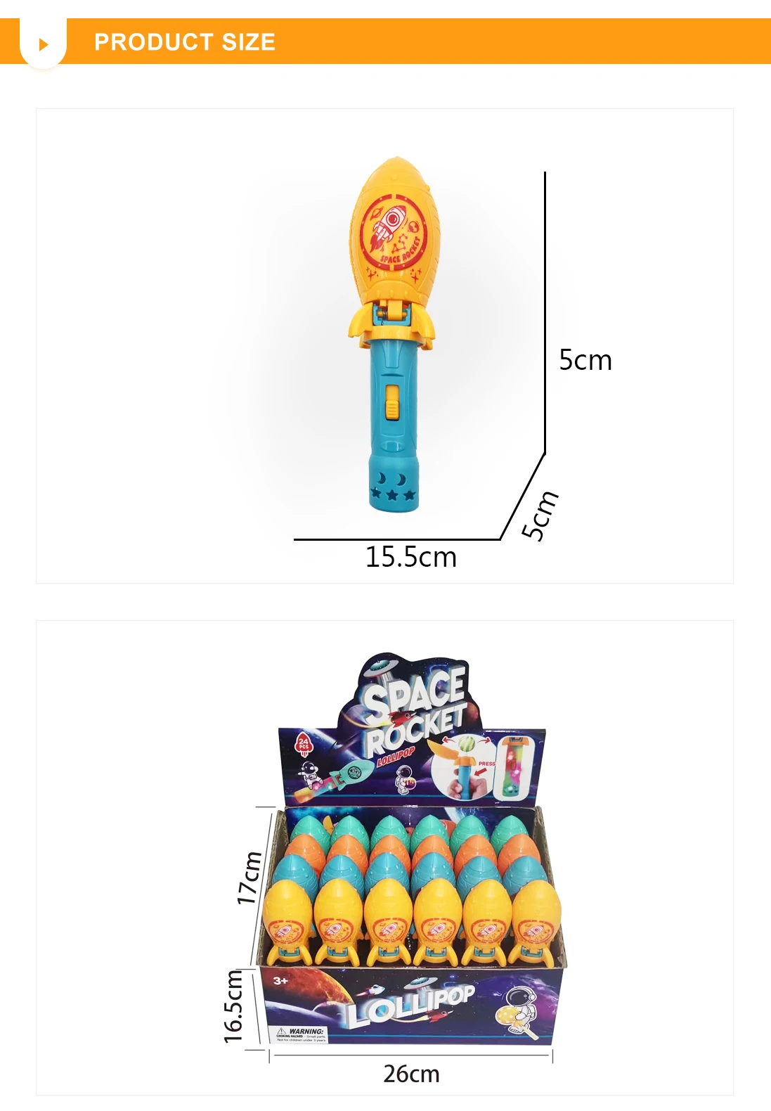 Novelty Cartoon Space Rocket Glow Stick Candy Toy Promotional Kids Gift Plastic Lollipop Toy Candy