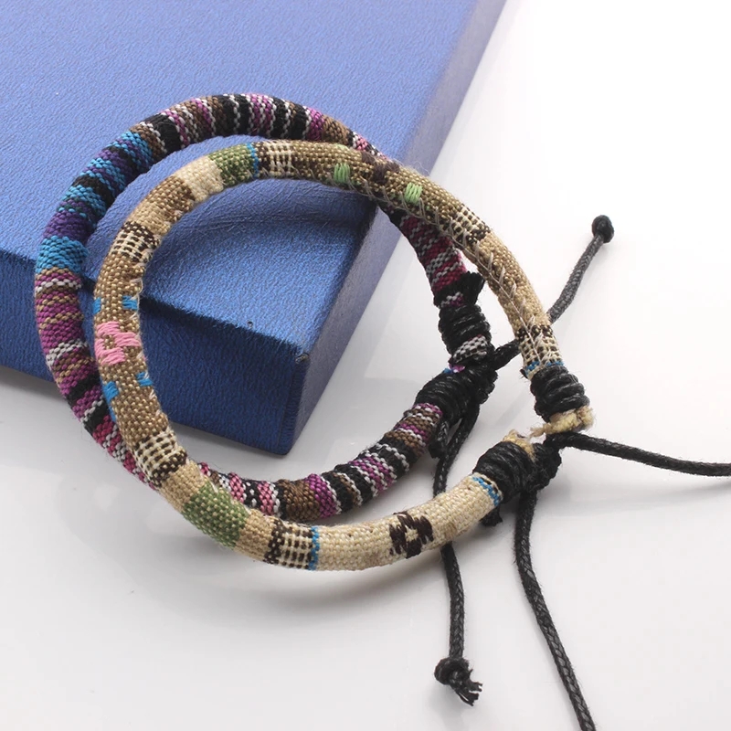 2020 Personalized New Design Ethnic Style Adjustable Couple Bracelets Handmade Woven Cotton Charm Bracelet