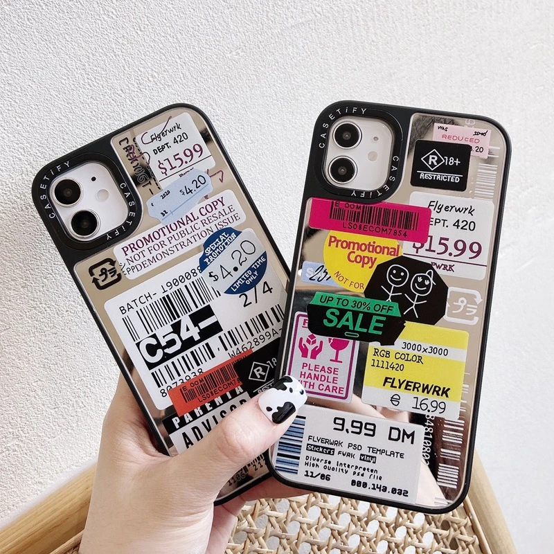 Зеркальный чехол в стиле ретро с этикеткой штрих-кода для iphone 12 Mini 11 Pro Max XS XR 11Pro 12Pro 7 8 Plus X, роскошные чехлы, задняя крышка для телефона, чехлы