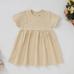Ribbed Short Sleeve Baby Girl Cotton Dresses