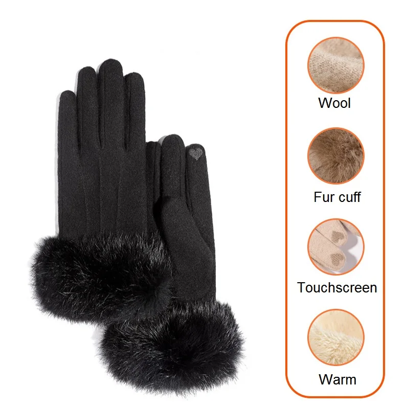 AGRADECIDO Custom Logo Winter Gloves Luxurious Women  Fur Wool Gloves