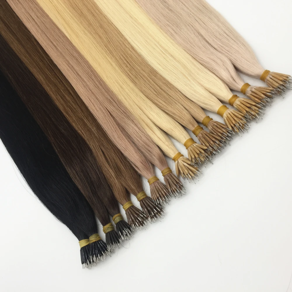 Hot Selling Remy Russian Nano keratin Hair extension Double Drawn Virgin Double Stranded Nano Ring Human Hair Extensions