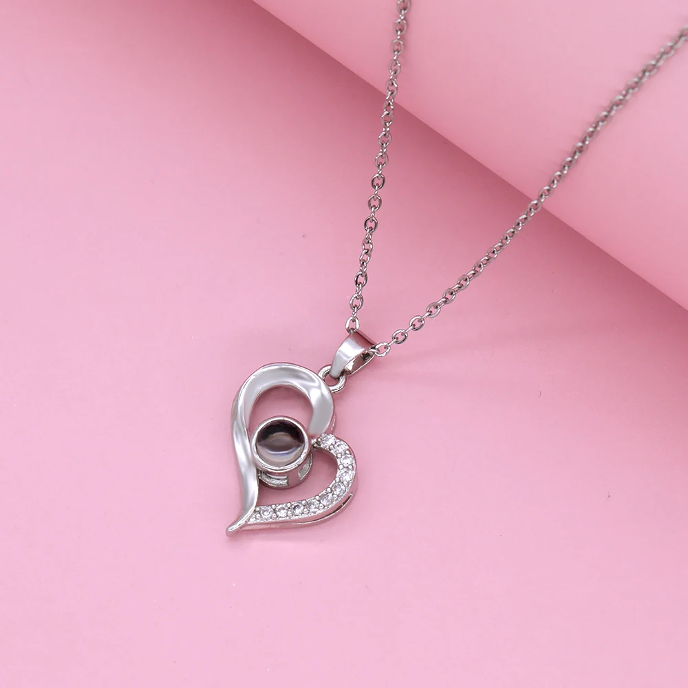 New Arrived Stainless Steel 100 Language I Love You Fashion Heart Pendant Projection Necklace Unique mother  daughter necklace
