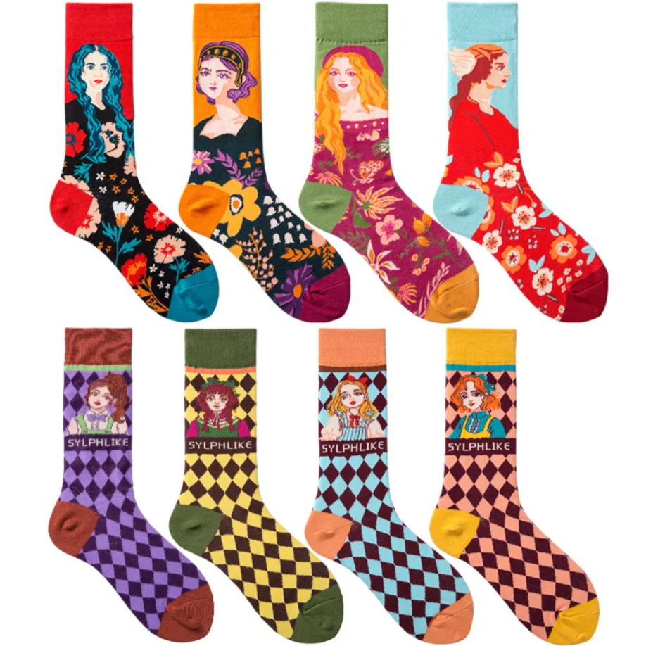 Bulk French Fashion Brand Chaussettes Red Girl Unisex Cute Cartoon Character Crew Long Tube Socks