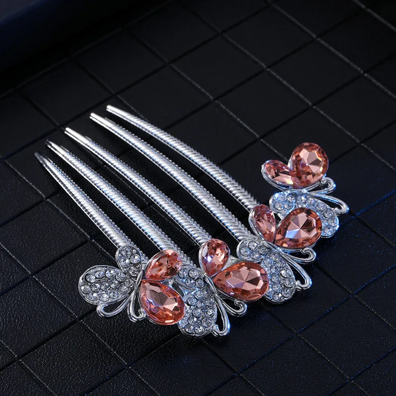 Factory Price Korean Five Tooth Clust Combs Flower Leaf Bridal Crystal Afro Comb Clip In Hair Bun Hair Accessories