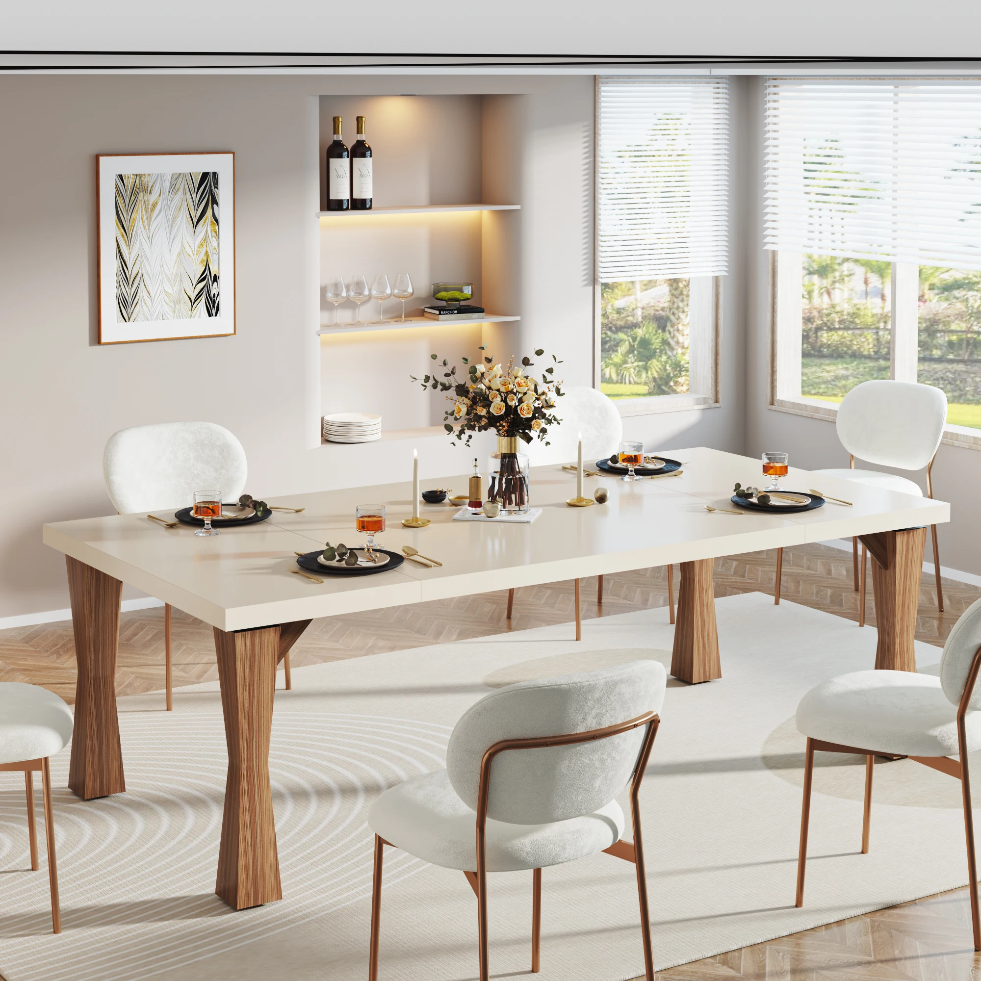 Modern Home Kitchen Dining Table Simple Modern Wooden Dining Table Sturdy Rectangular Kitchen Table for 6-8