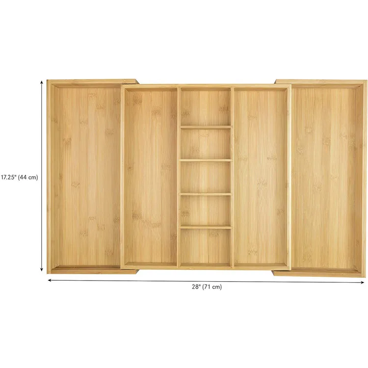 Expandable Drawer Organizer Adjustable  Divider Expand Kitchen Bamboo Cutlery Tray
