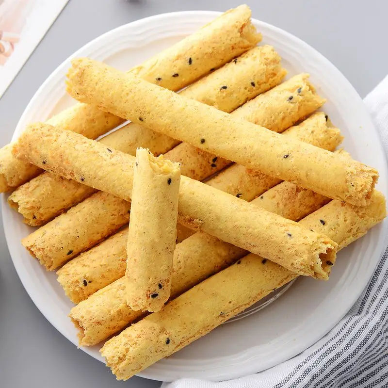 Highland Barley Egg Rolls Strip Sesame & Original Flavor OEM Uncle Pop Grain Snacks Sesame Flavor Biscuits Wafer Rolls 108g