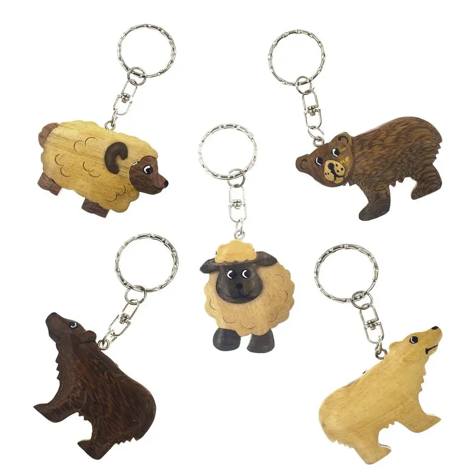 New trend wood cat carving key chain, customized animal shape key holder, wooden handicrafts key ring