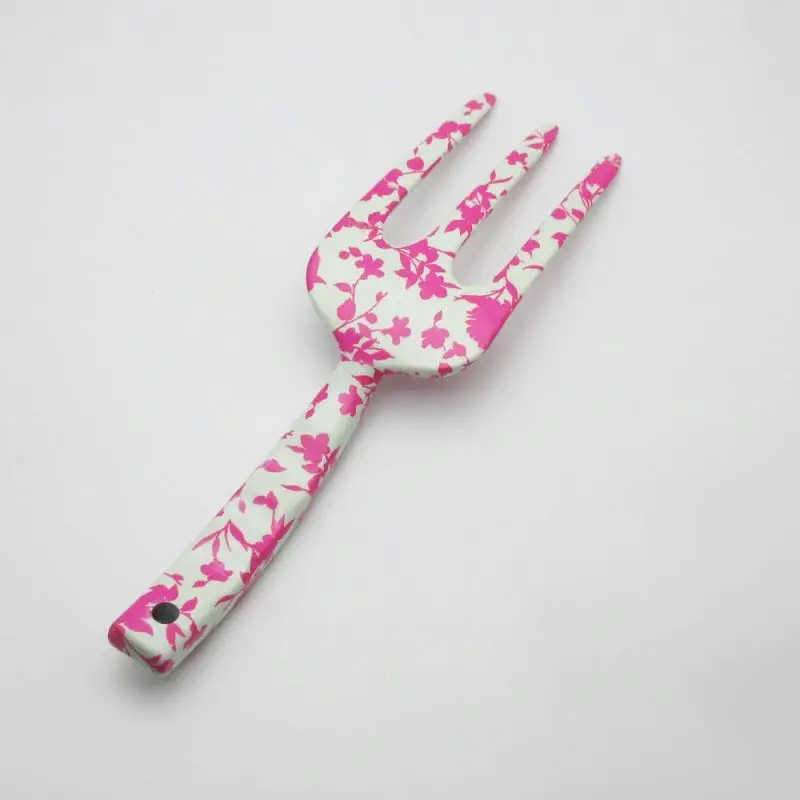 Мини-вилка для сада из алюминиевого сплава с цветочным принтом и 3 зубцами