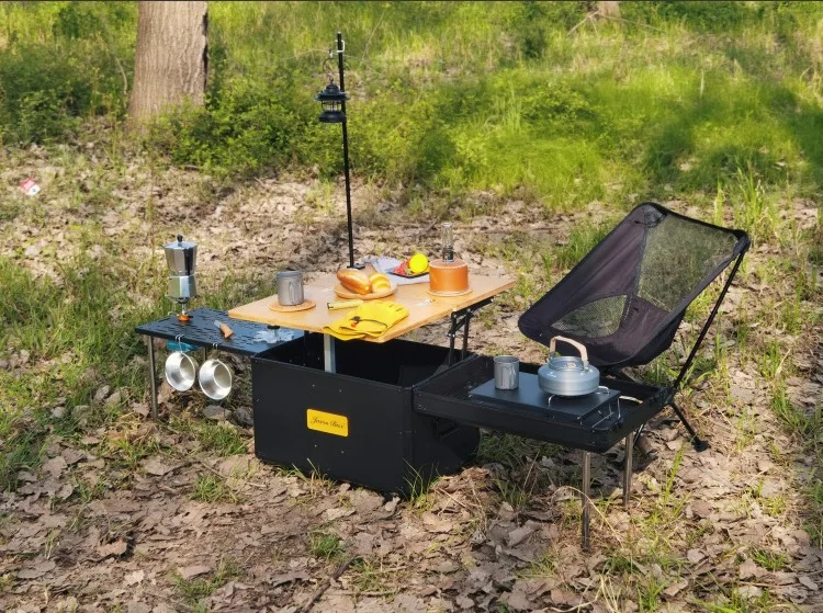 Firstents Outdoor Camping Portable Folding Camp BBQ Kitchen Picnic Aluminum Storage Box With Wheels